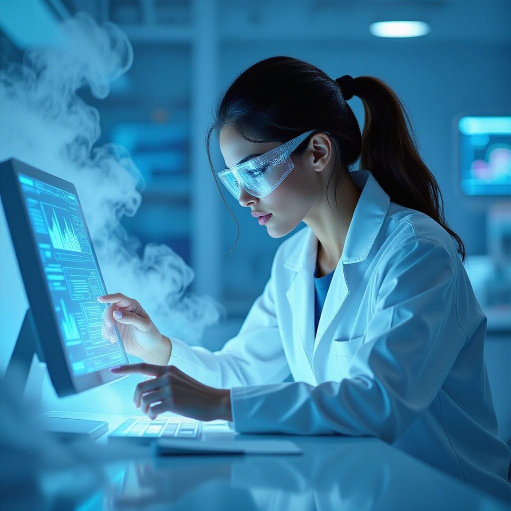 Futuristic Data Analyst in Vaporwave Comic Style