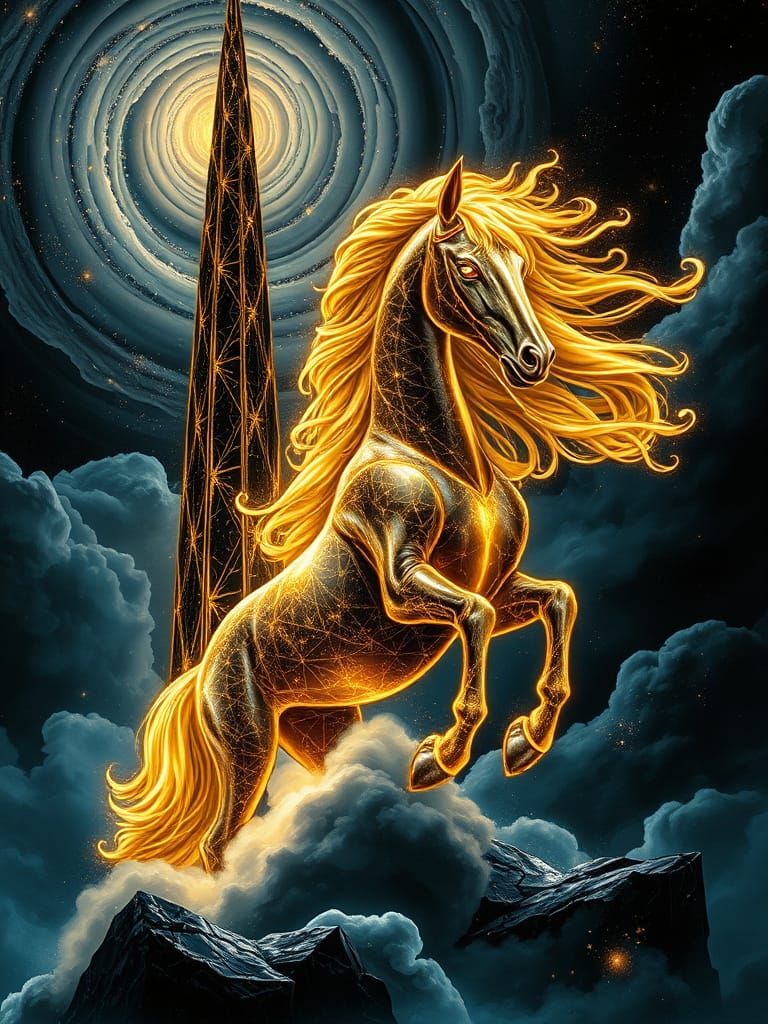 Ethereal Tower & Celestial Stallion in Alcohol Ink