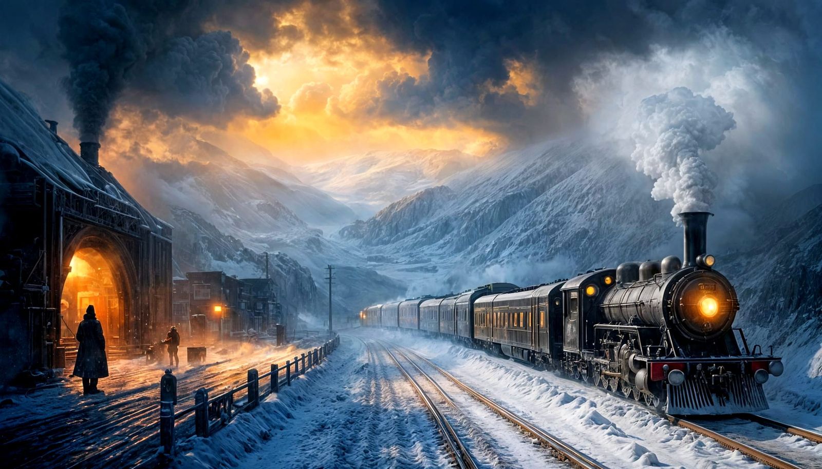 Winter Train Lost in Snowstorm