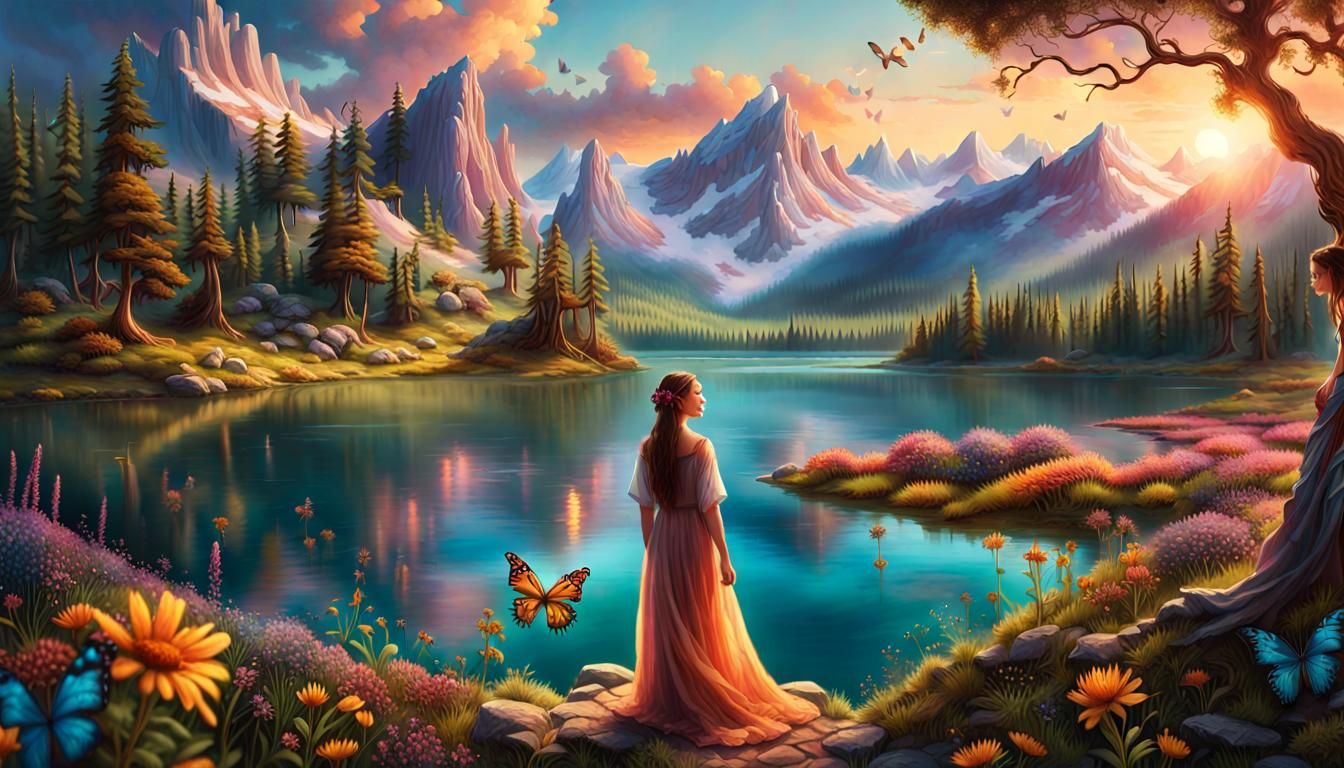 Woman Embodiment of Nature in Enchanting Forest