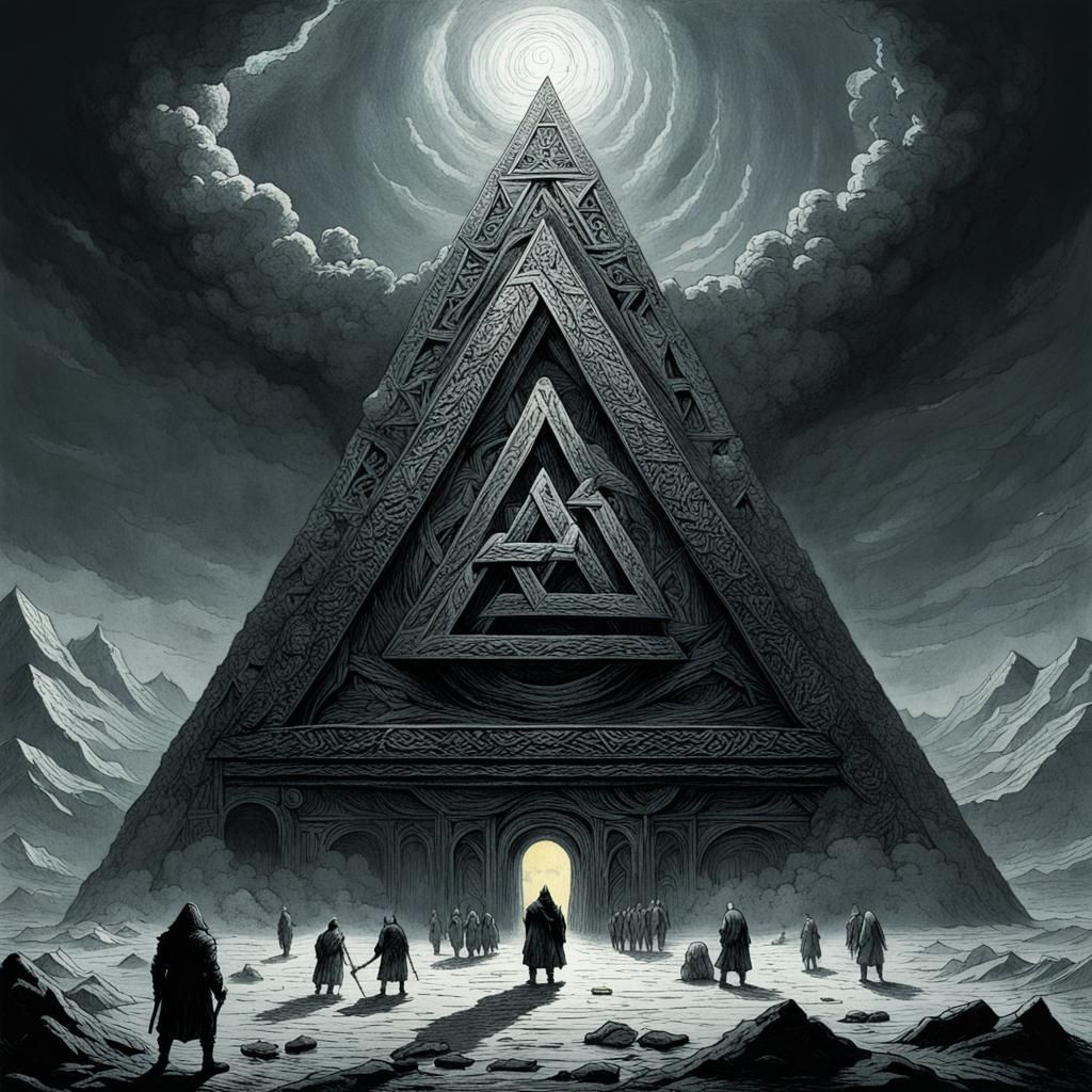 Valknut Pattern in Dark Engraving Style