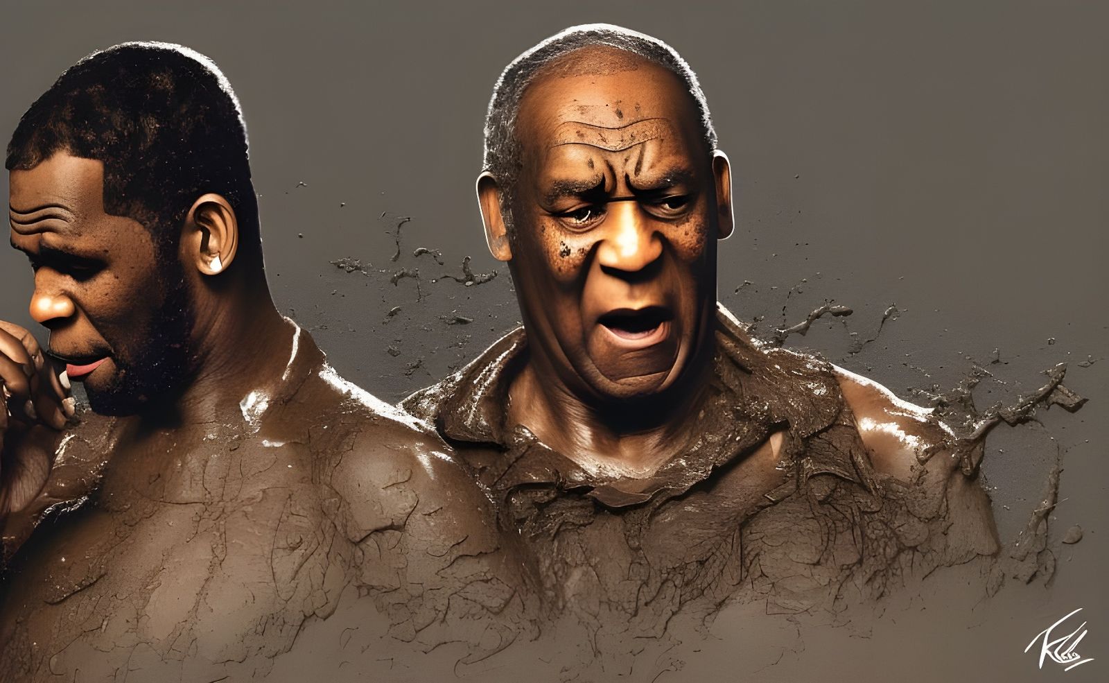 Hyperrealistic Mud Wrestling Portrait in Dark Gritty Style