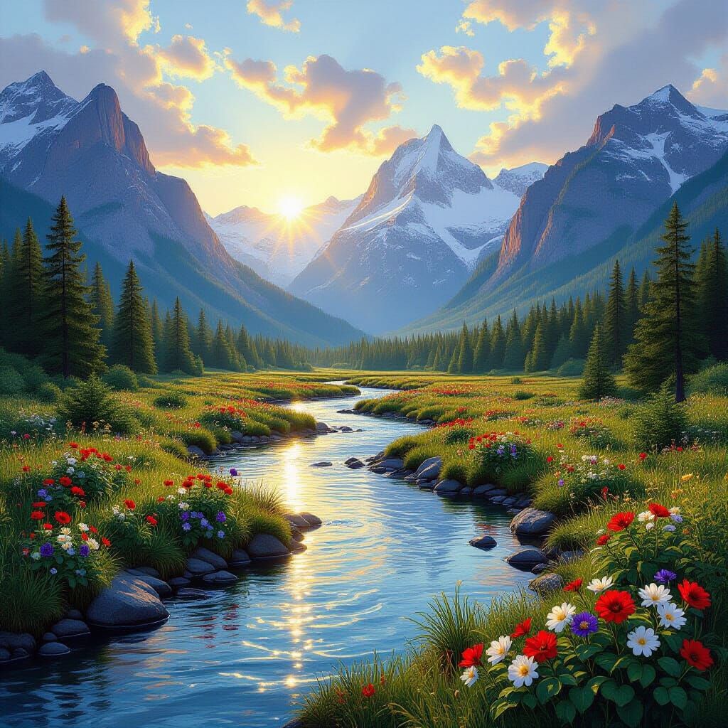 Hyper-Realistic Dawn Valley Painting