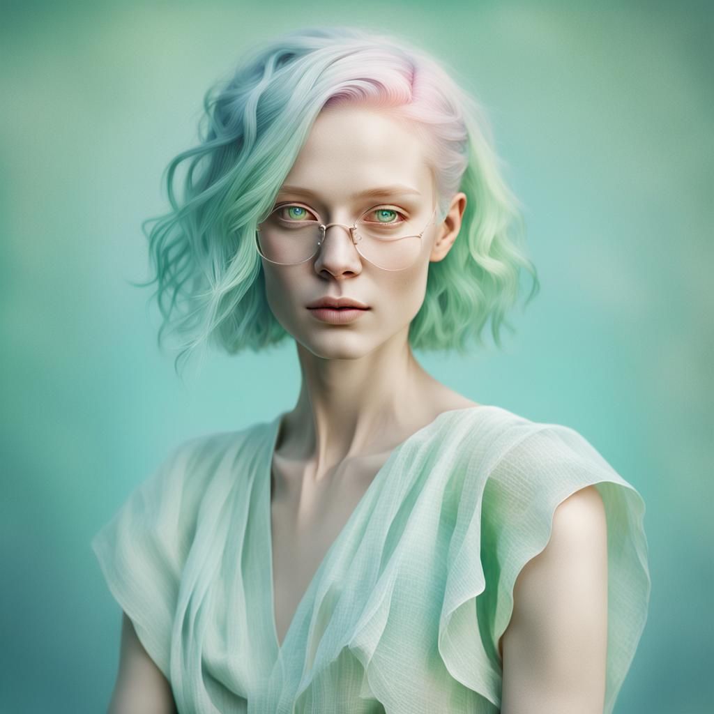 Ethereal Albino Woman Portrait in Dreamy Soft Focus