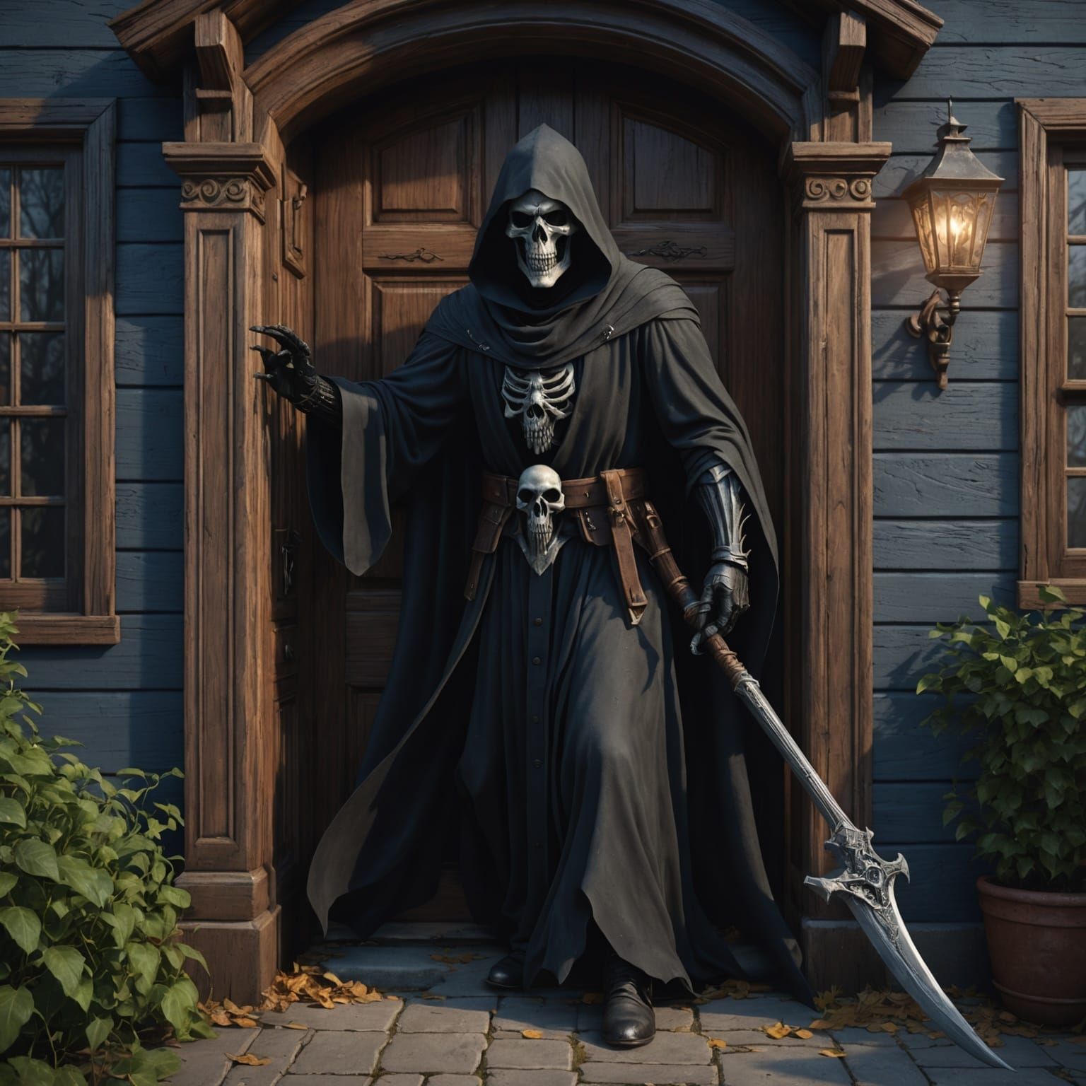 Grim Reaper's Ominous Visit: A Matte Painting