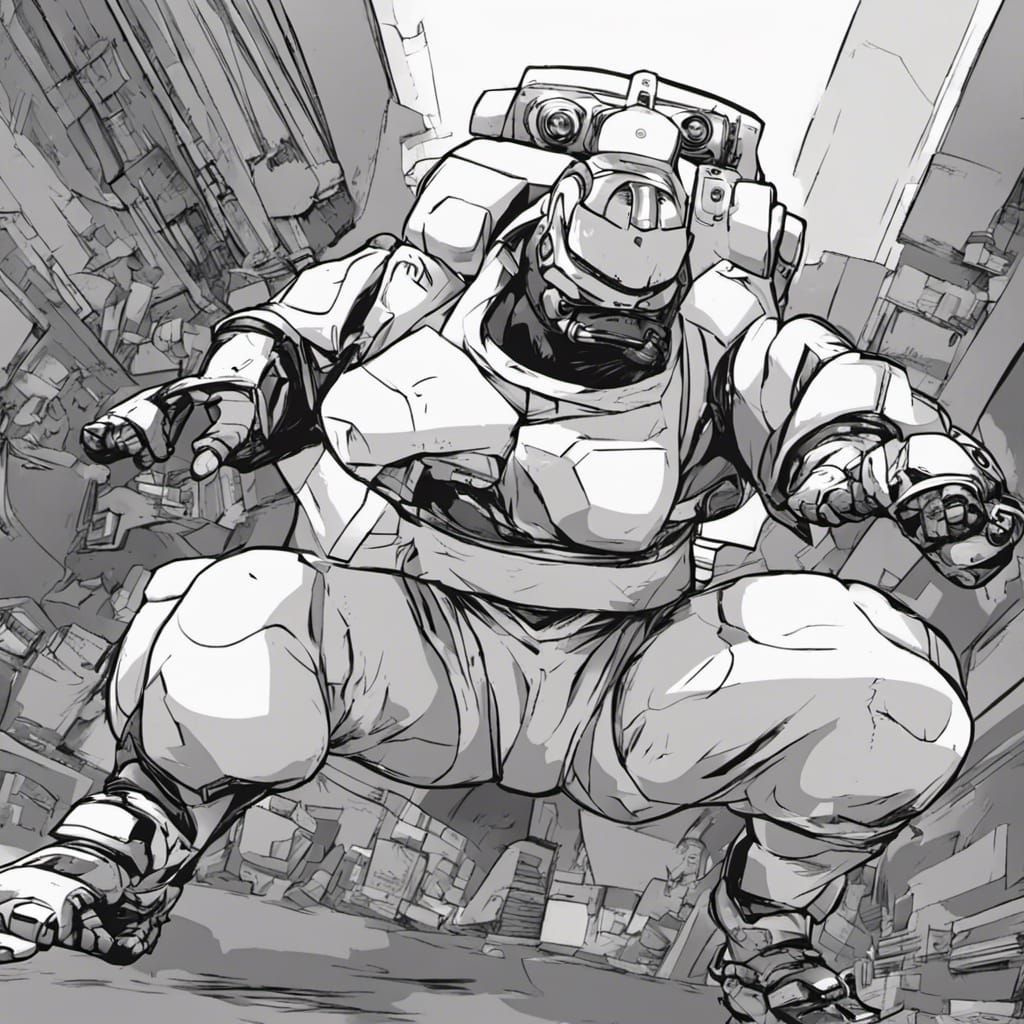 Kaiu Judo Throw on Robot in Comic Book Style