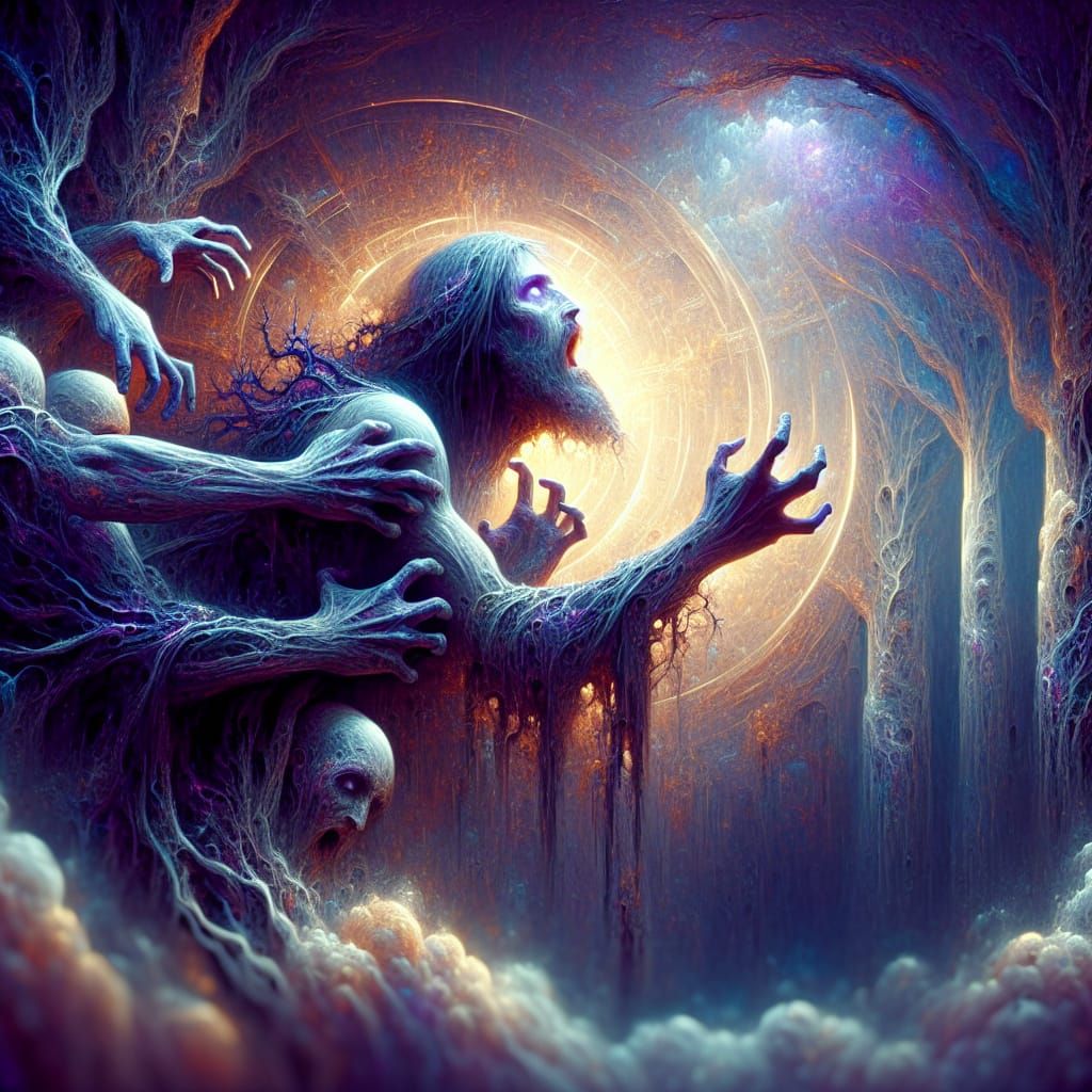 Spiritual Figure Expressing Fear in Matte Painting