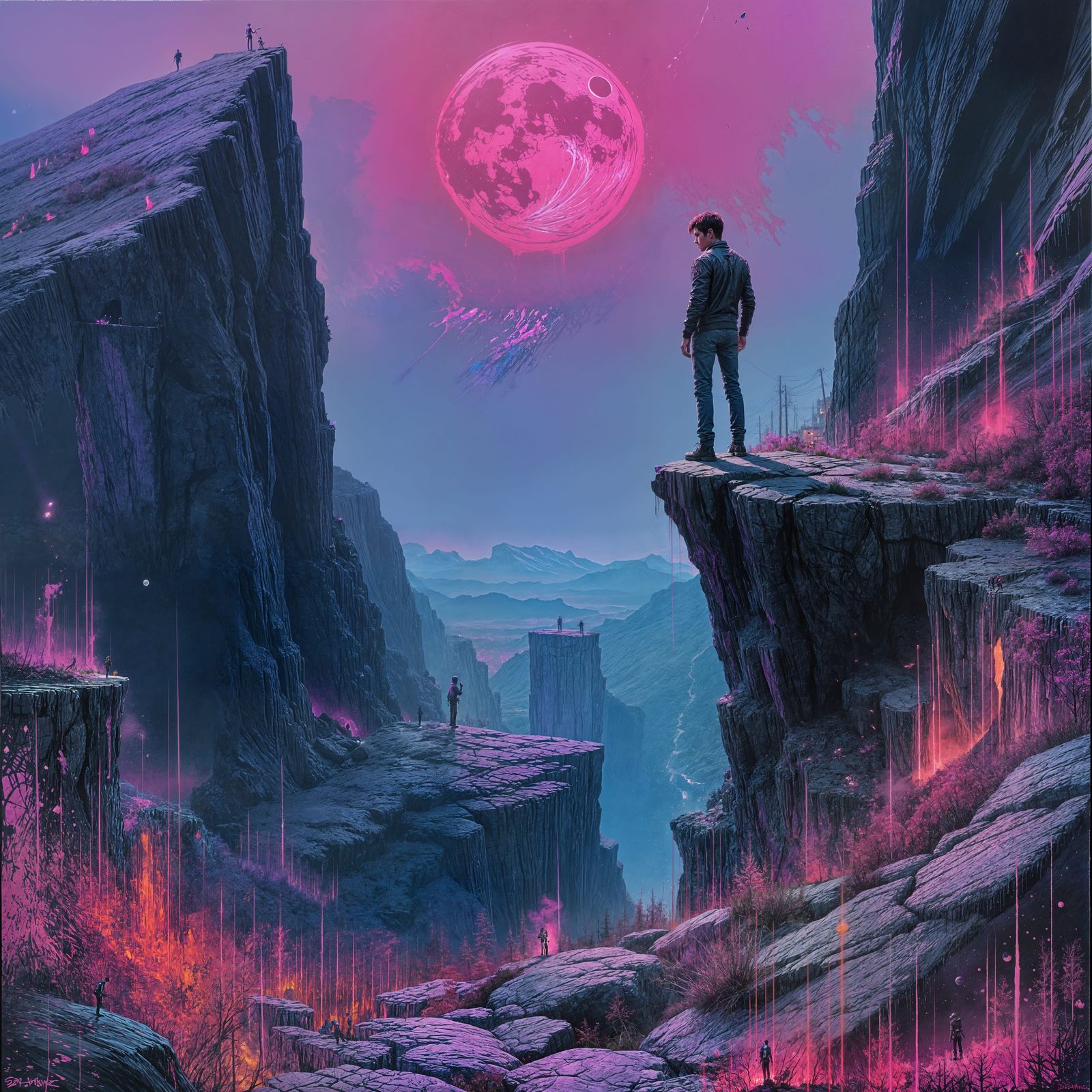 Zombie Horde Under Pink Glare in Graffiti Art