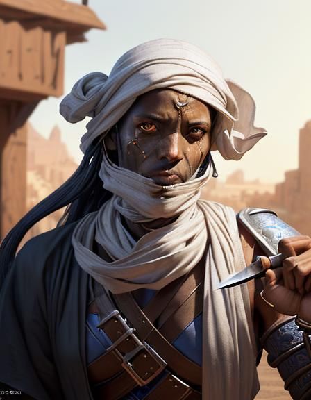 Tuareg Warrior with Knife in Anime CGI Style