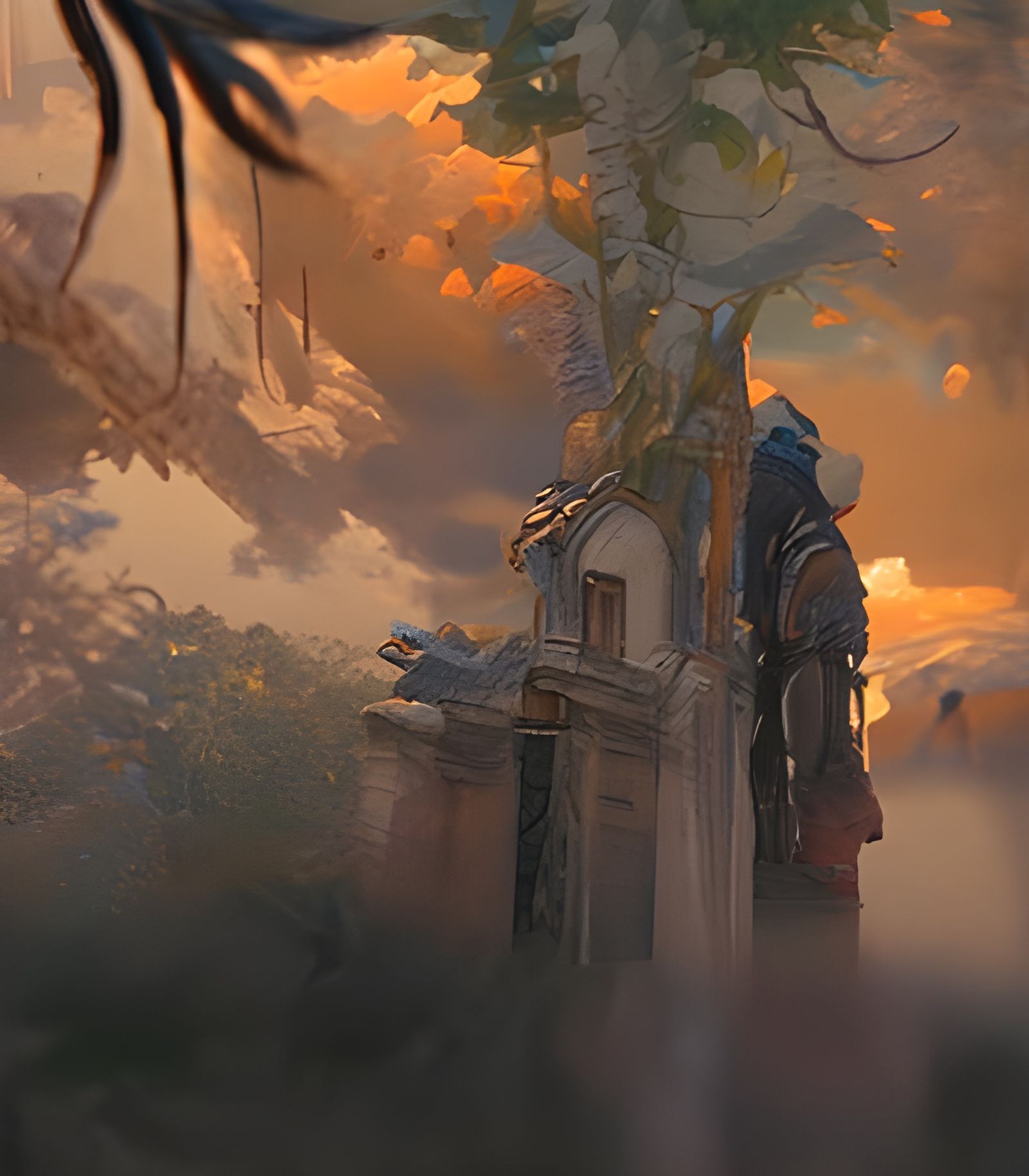 Ethereal Skull Mask in Smoky Fantasy Landscape