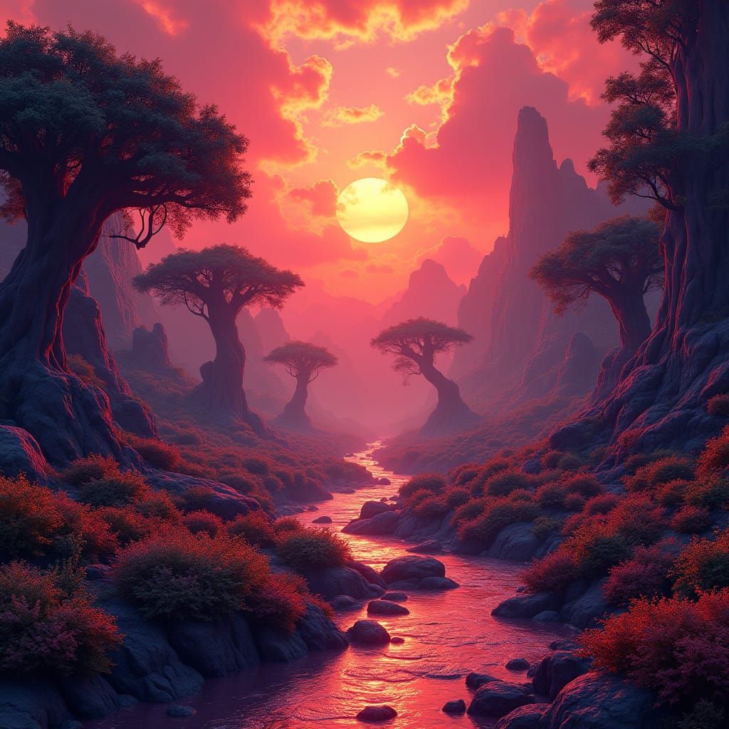 Breathtaking Fantasy Landscape in Vibrant, Opulent Hues