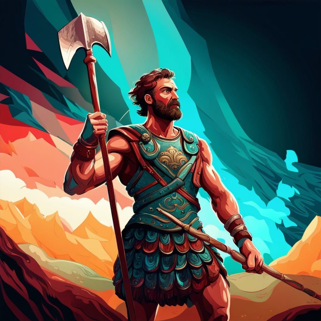 Roman Gladiator with Axe: Digital Art Renaissance