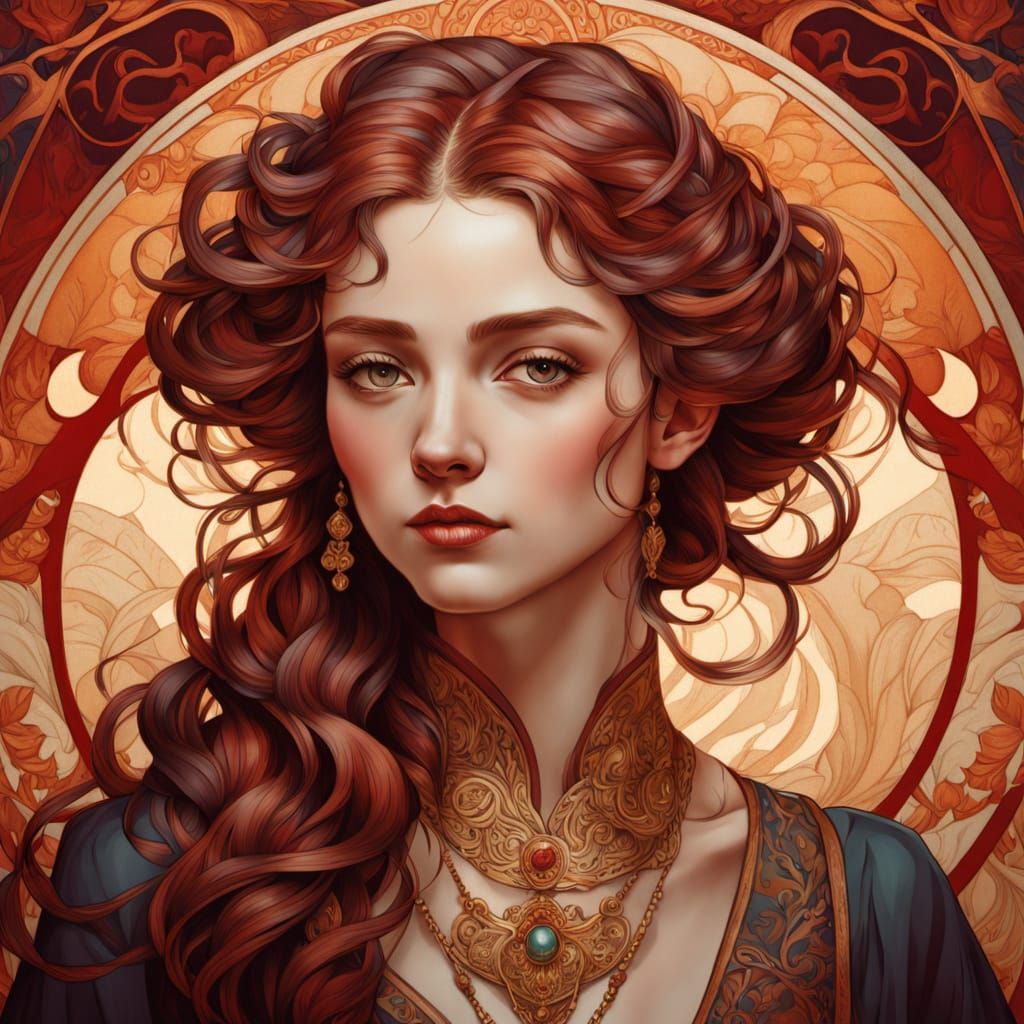 Woman's Mysterious Allure in Art Nouveau Style