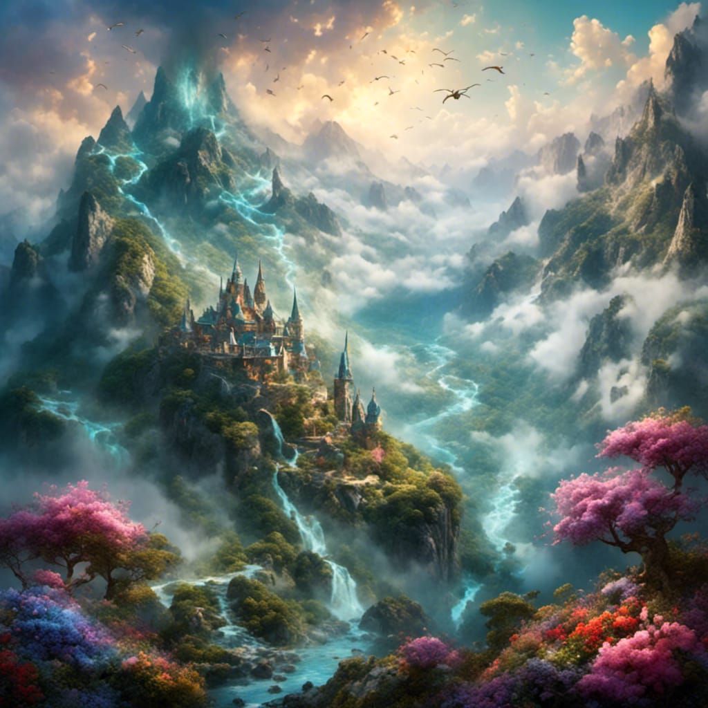 Dragons Fly Over Lush Mountain Landscape