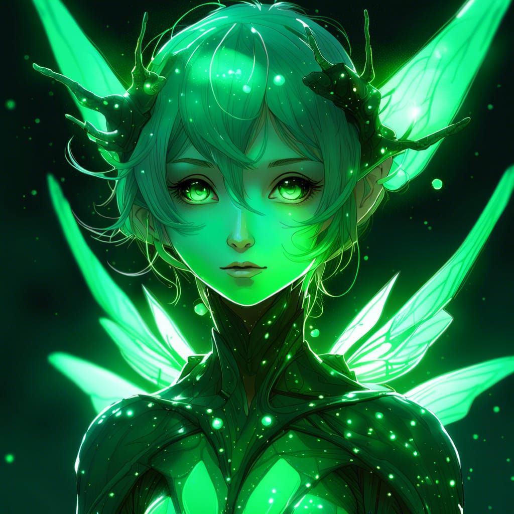Bioluminescent Green Fairy Constellation in Digital Art
