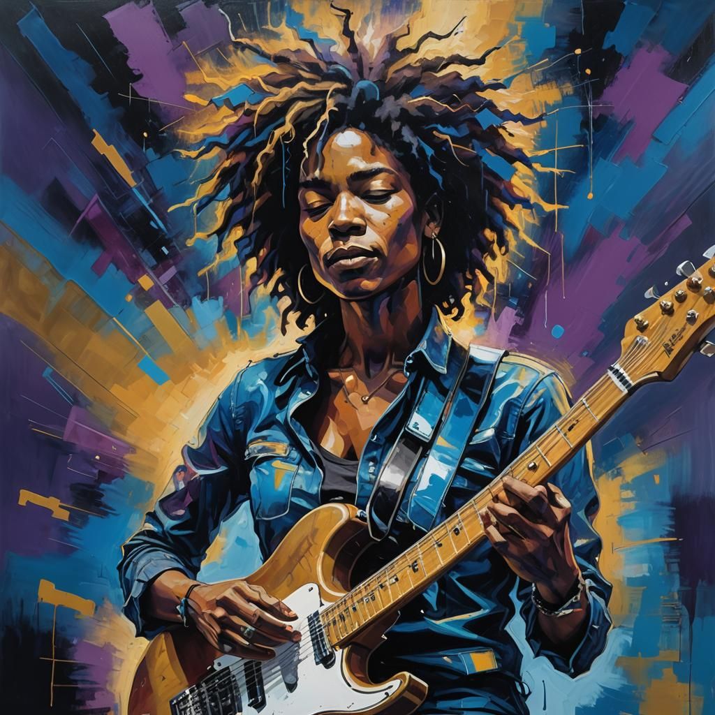 Woman Plays Guitar Under Blue Stage Lights