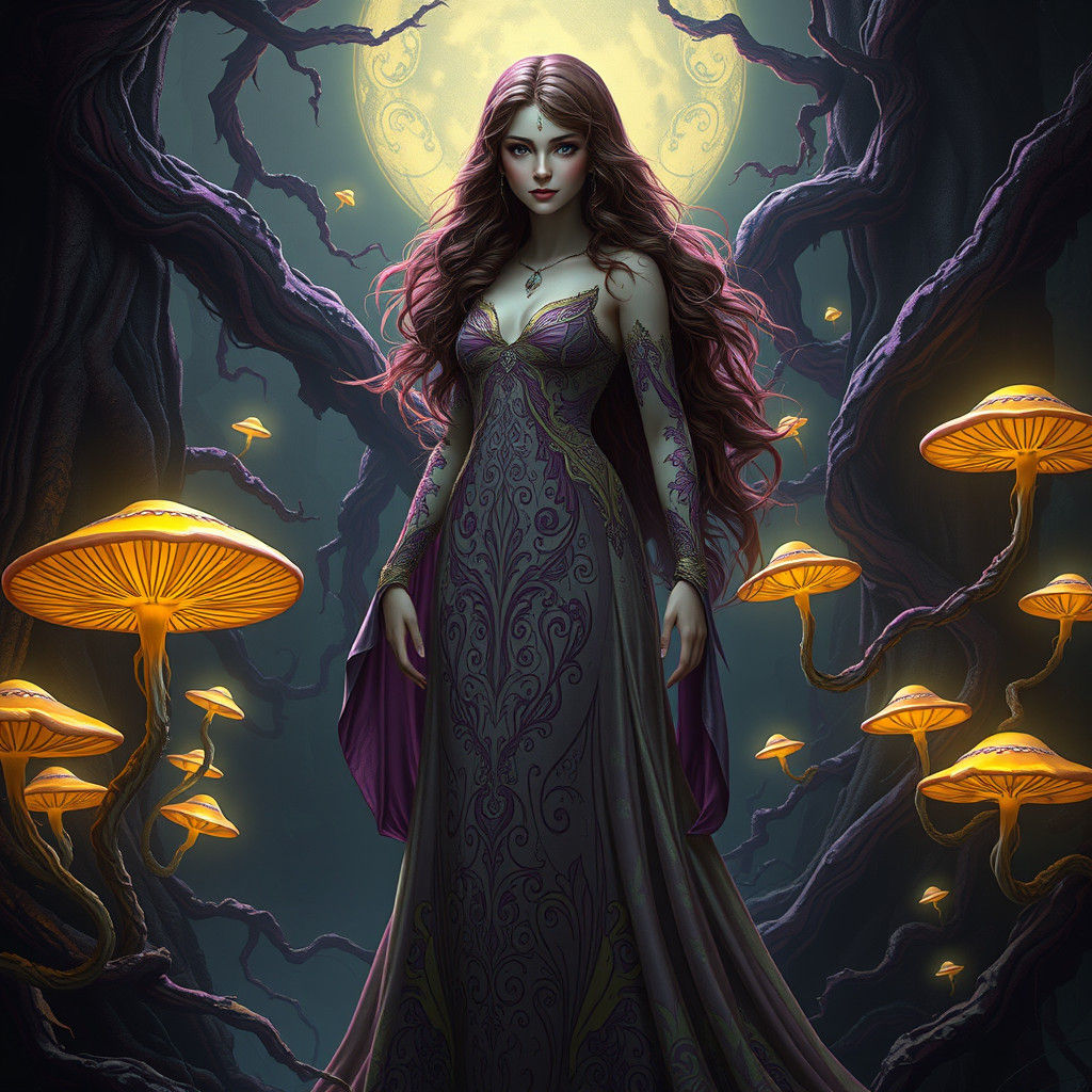 Mystical Woman in Art Nouveau Style, Fantasy Realm