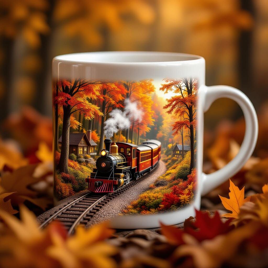 Autumn Train Journey Inside a Mug