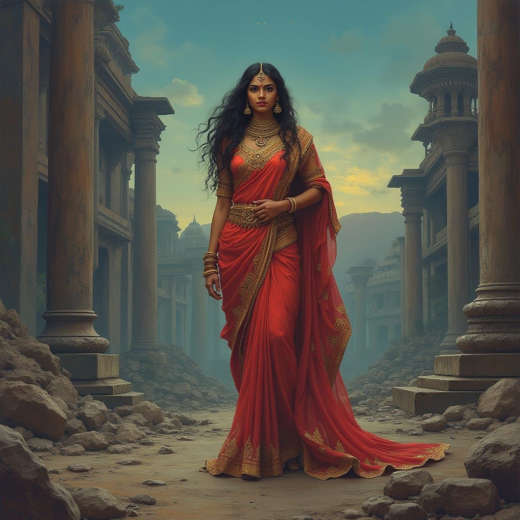 Draupadi in Indraprastha Ruins: A Fantasy Portrait