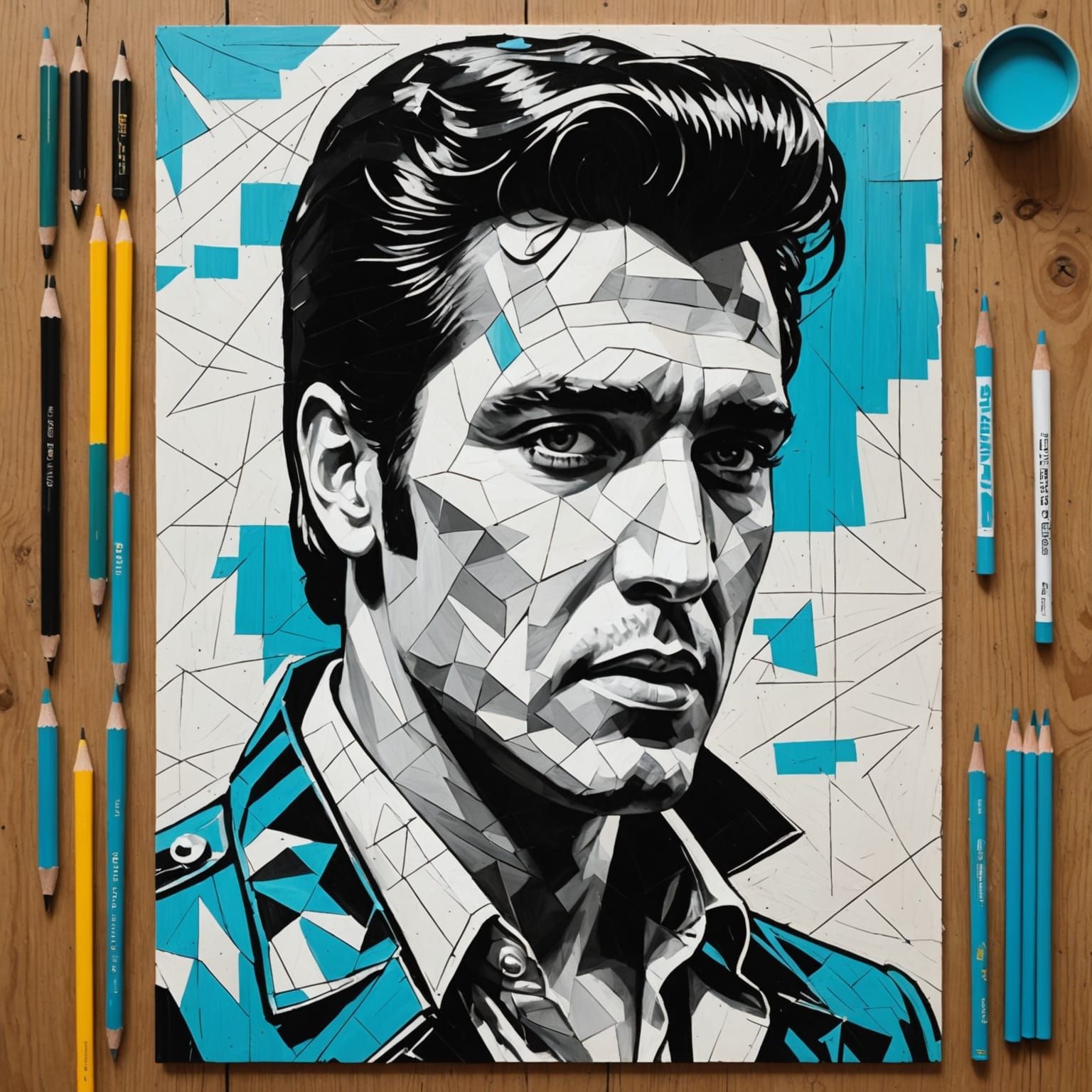 Geometric Shapes Surround a Monochromatic Elvis Portrait in...