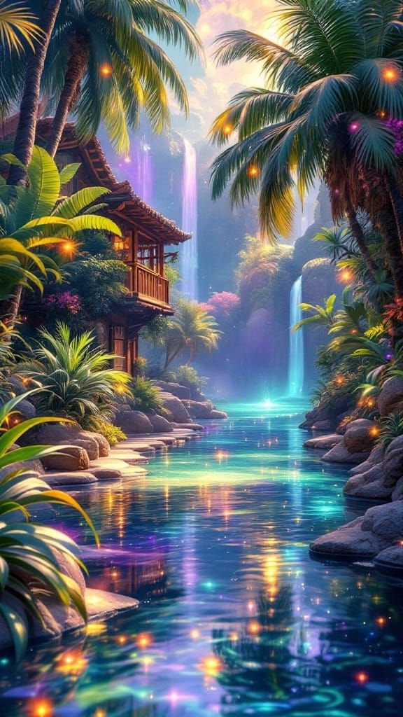 Whimsical Fantasy Oasis Glows with Iridescent Magic