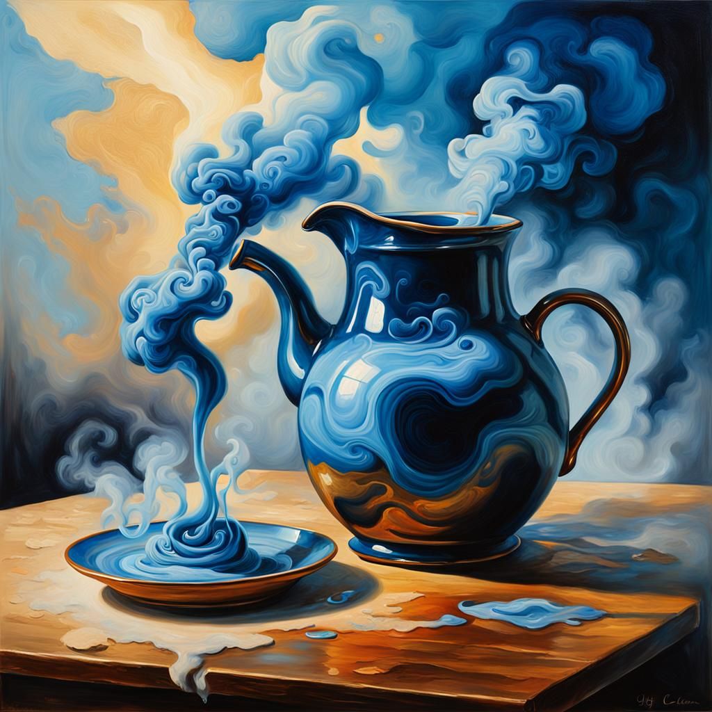 Surreal Blue Smoke Flows in Oil Painting
