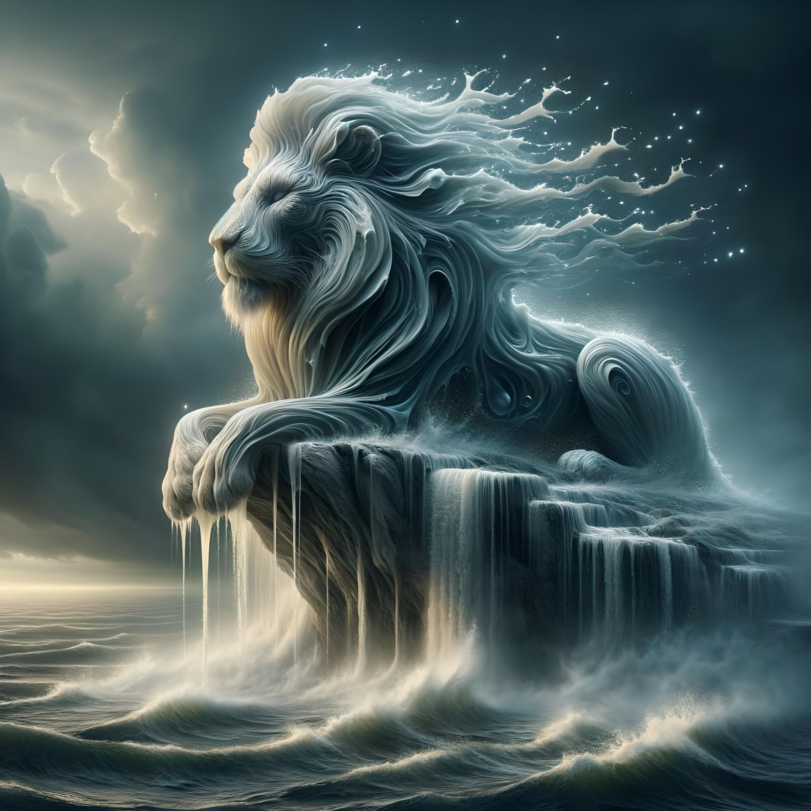 Majestic Water Lion Overlooking Ocean Scene