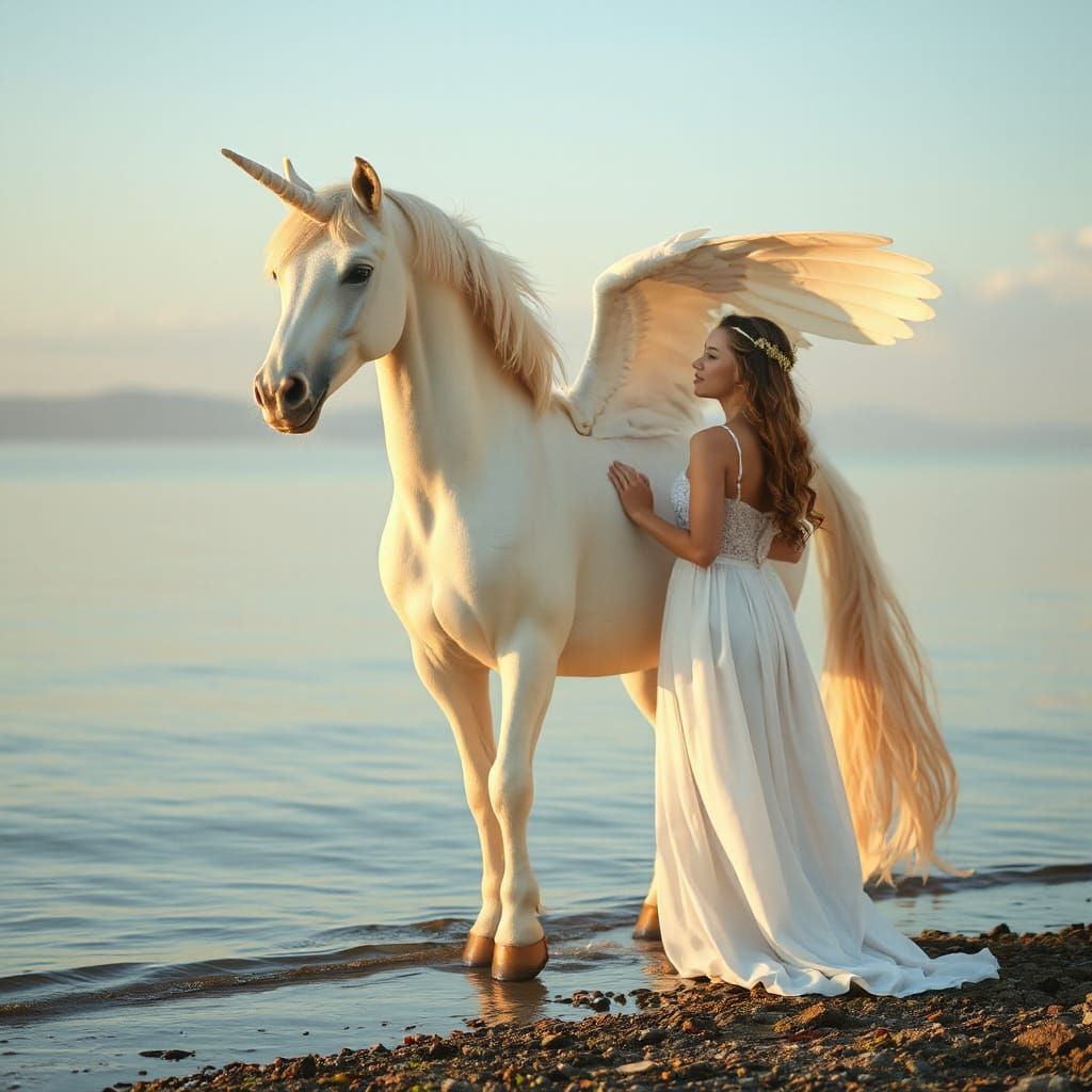 Pastel Alicorn at Dawn, Fantasy Art