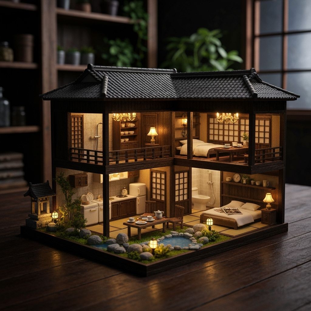 Miniature Japanese House Room Box with Fog