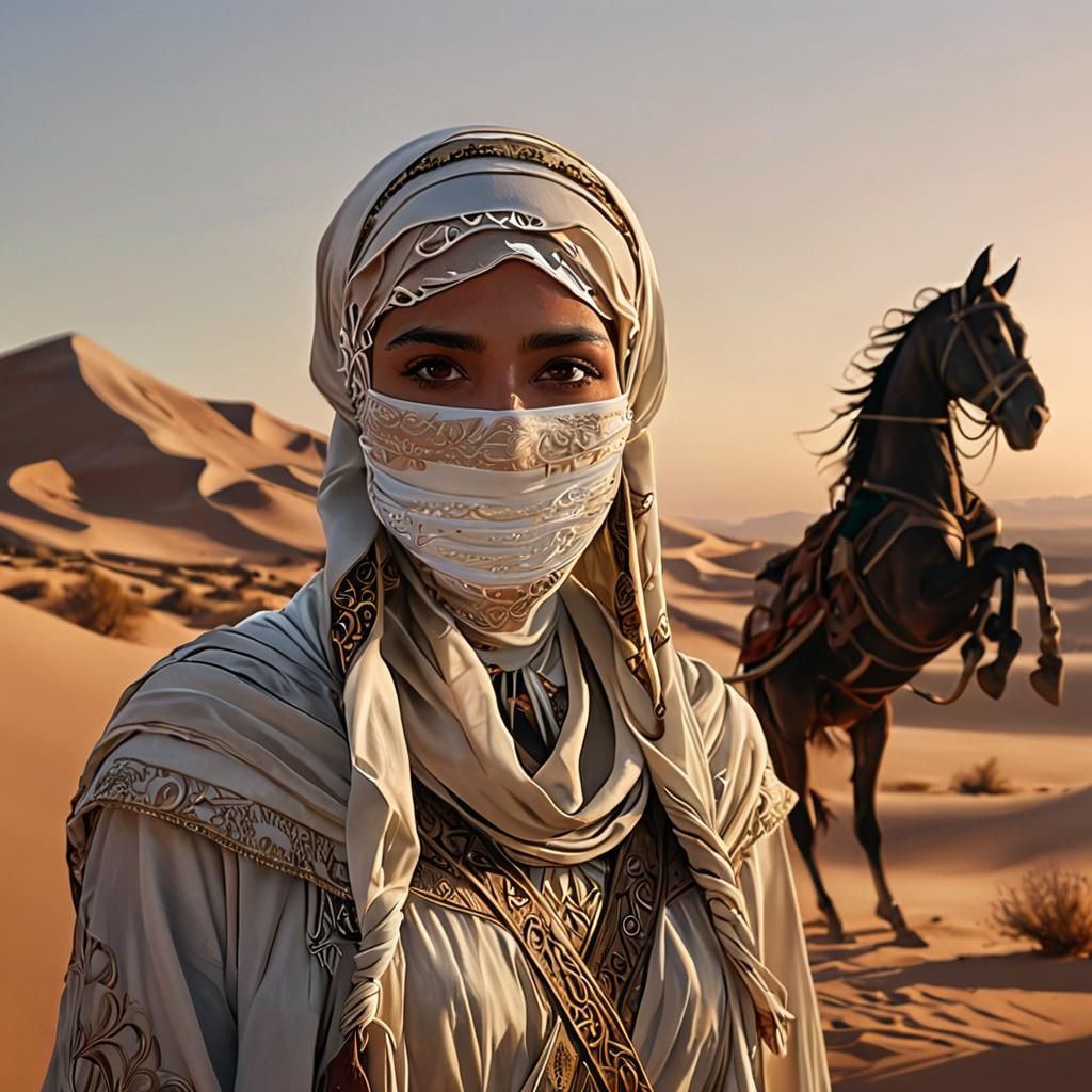 Arabic Woman in Niqab, Art Nouveau Desert Concept
