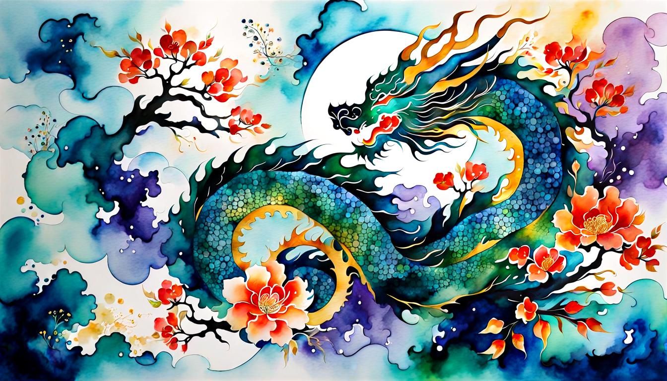 A Watercolor Dragon in Chinese Art Style