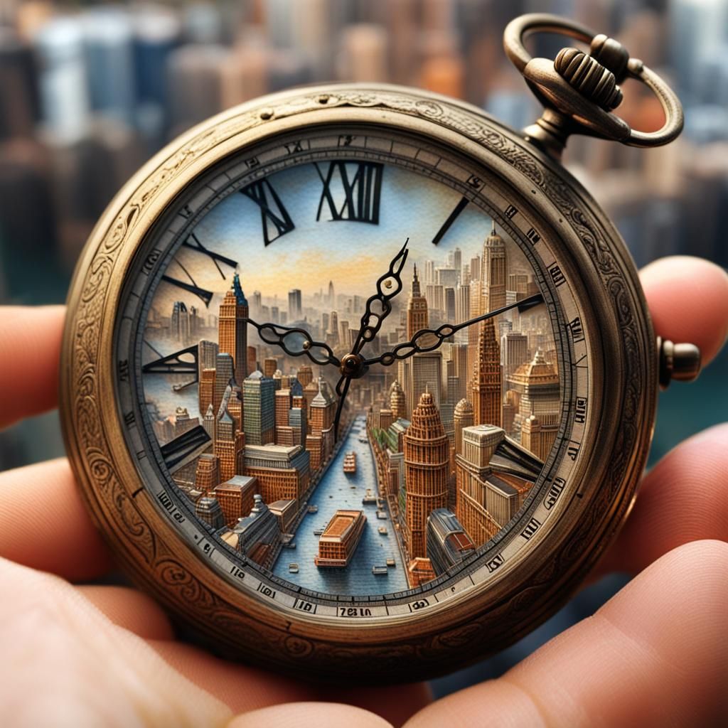 Miniature Cityscape Inside a Vintage Pocket Watch