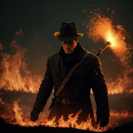 Figure Dancing in Fire: Cinematic Still