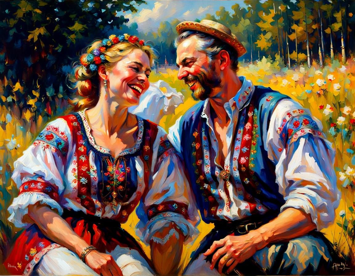Happy Ukrainian Couple in Embroidered Vyshyvanka