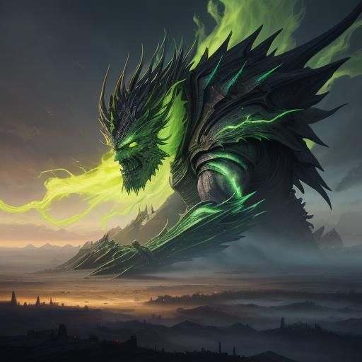 Citrus Sovereign: Towering Demon in Oil Painting Style