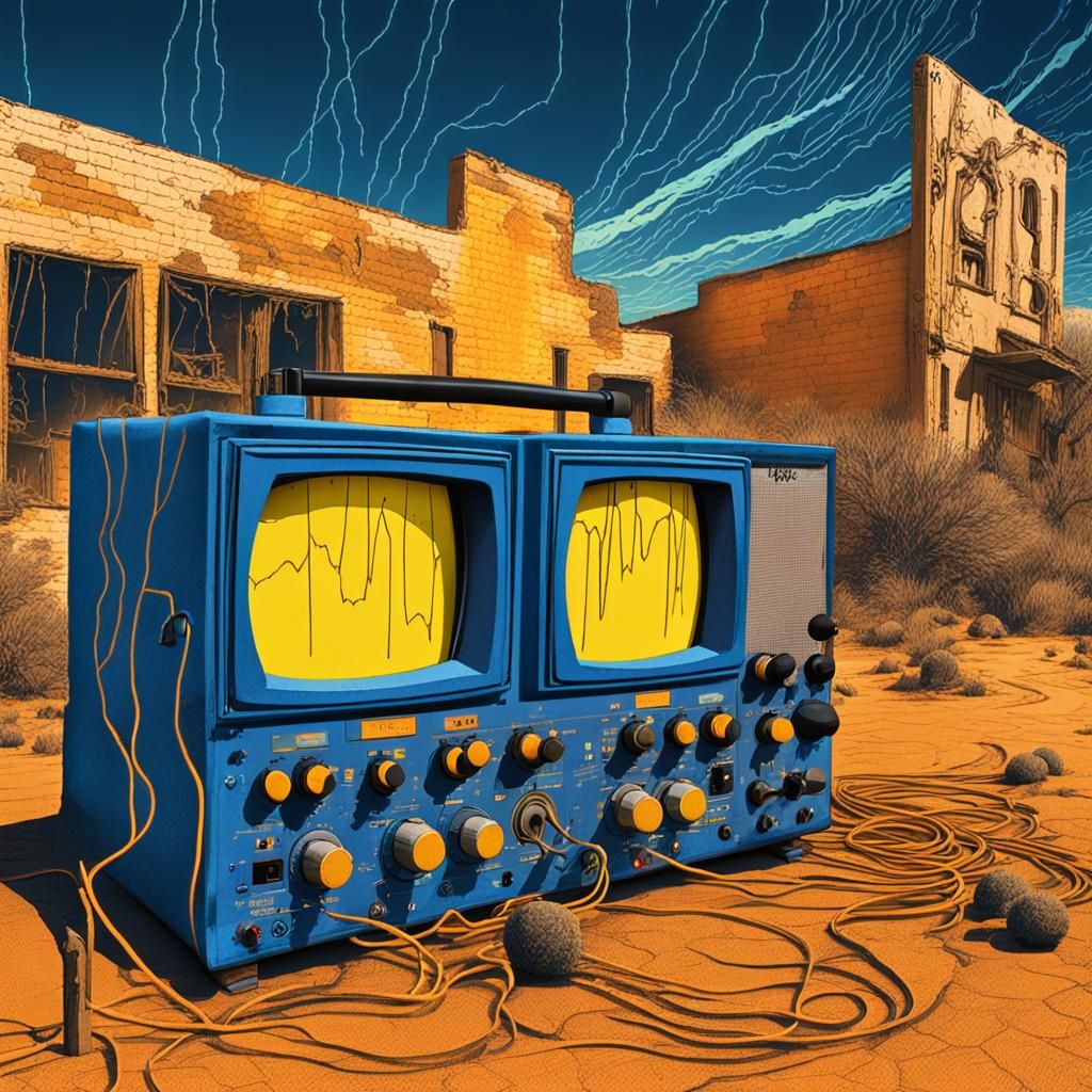 Goth Model in Ghost Town with Oscilloscope Waves