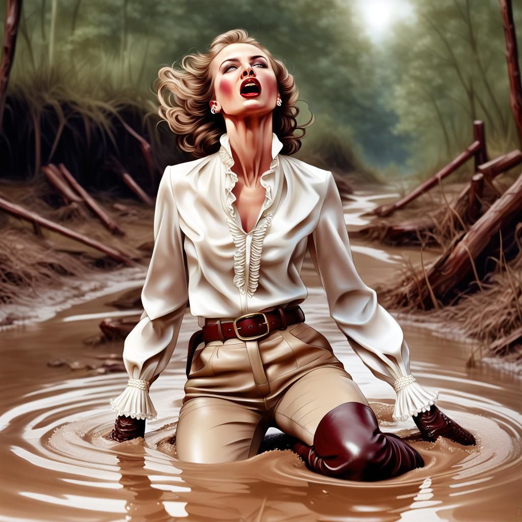 Woman Sinking in Quicksand: Hyperrealistic Concept Art