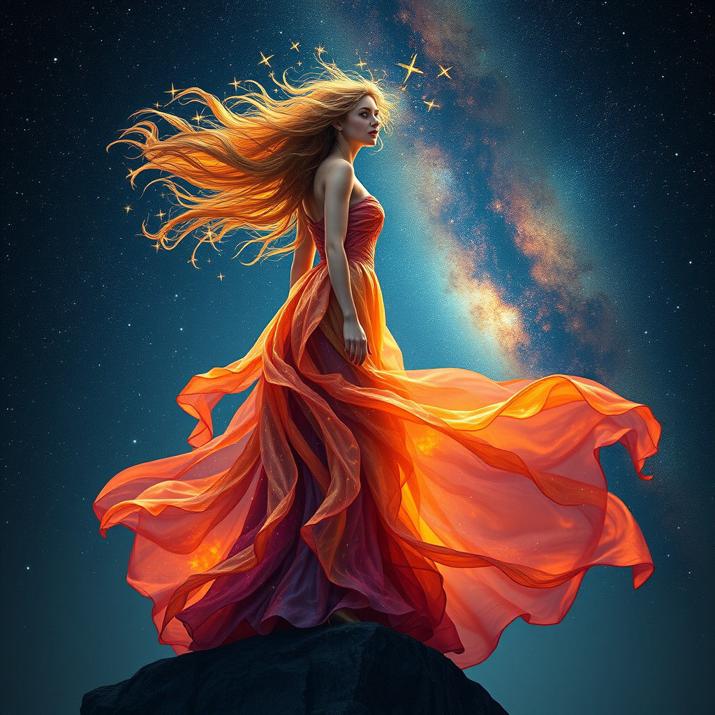 Celestial Woman on Cliff Edge: Digital Painting