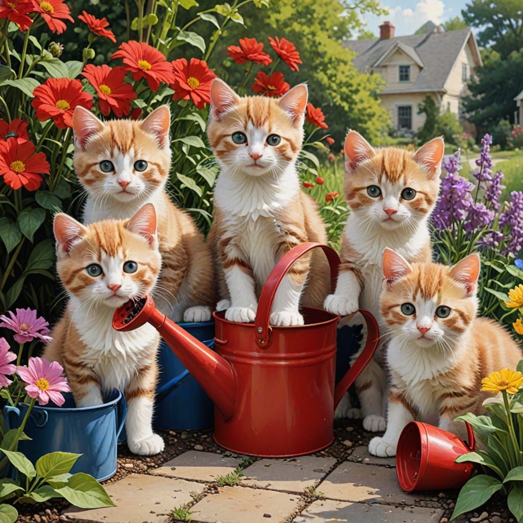 Cute Kittens in Sunny Garden Scene
