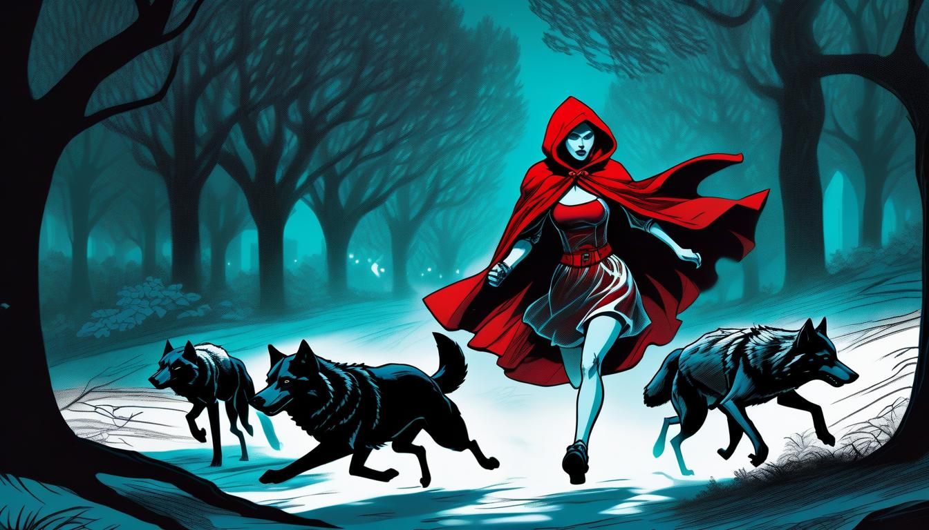 Red Riding Hood Runs from Wolves in Central Park
