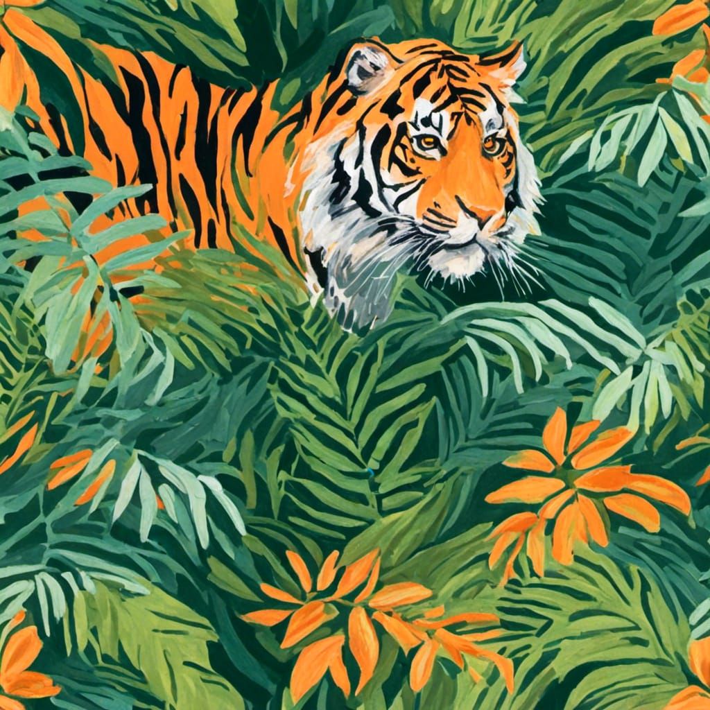Tiger in Jungle, Traditional Art Style
