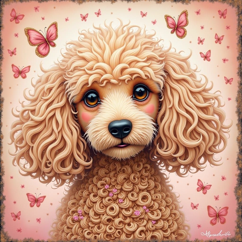 Golden Doodle in Whimsical Surrealist Oil Painting