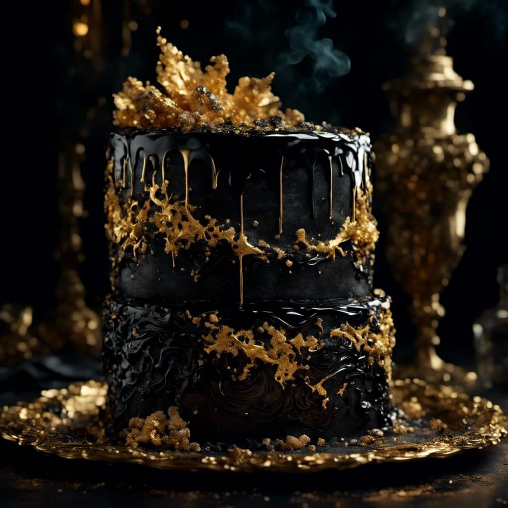 Appetizing Black and Gold Cake with Luminous Layers
