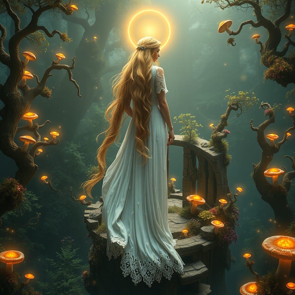Mystical Maiden in Whimsical Ruins, Surrounded by Enchanted ...