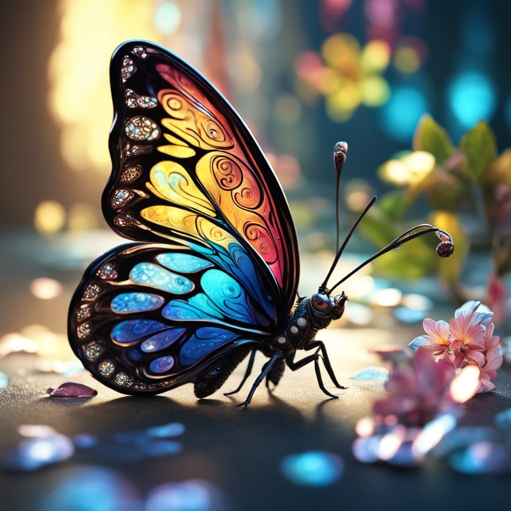Vibrant Diamond-Cut Butterfly in Iridescent Hues