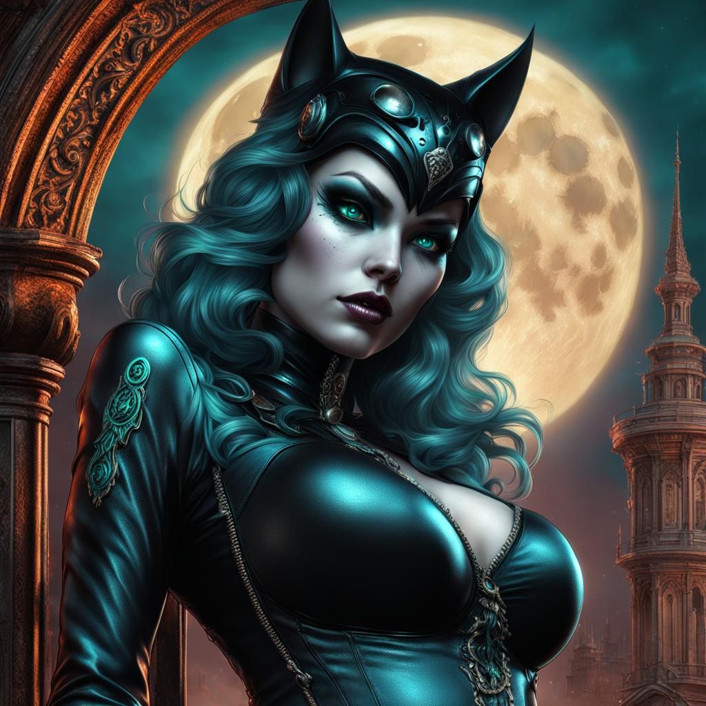 Cursed Catwoman with Undead Aura in Dark Fantasy