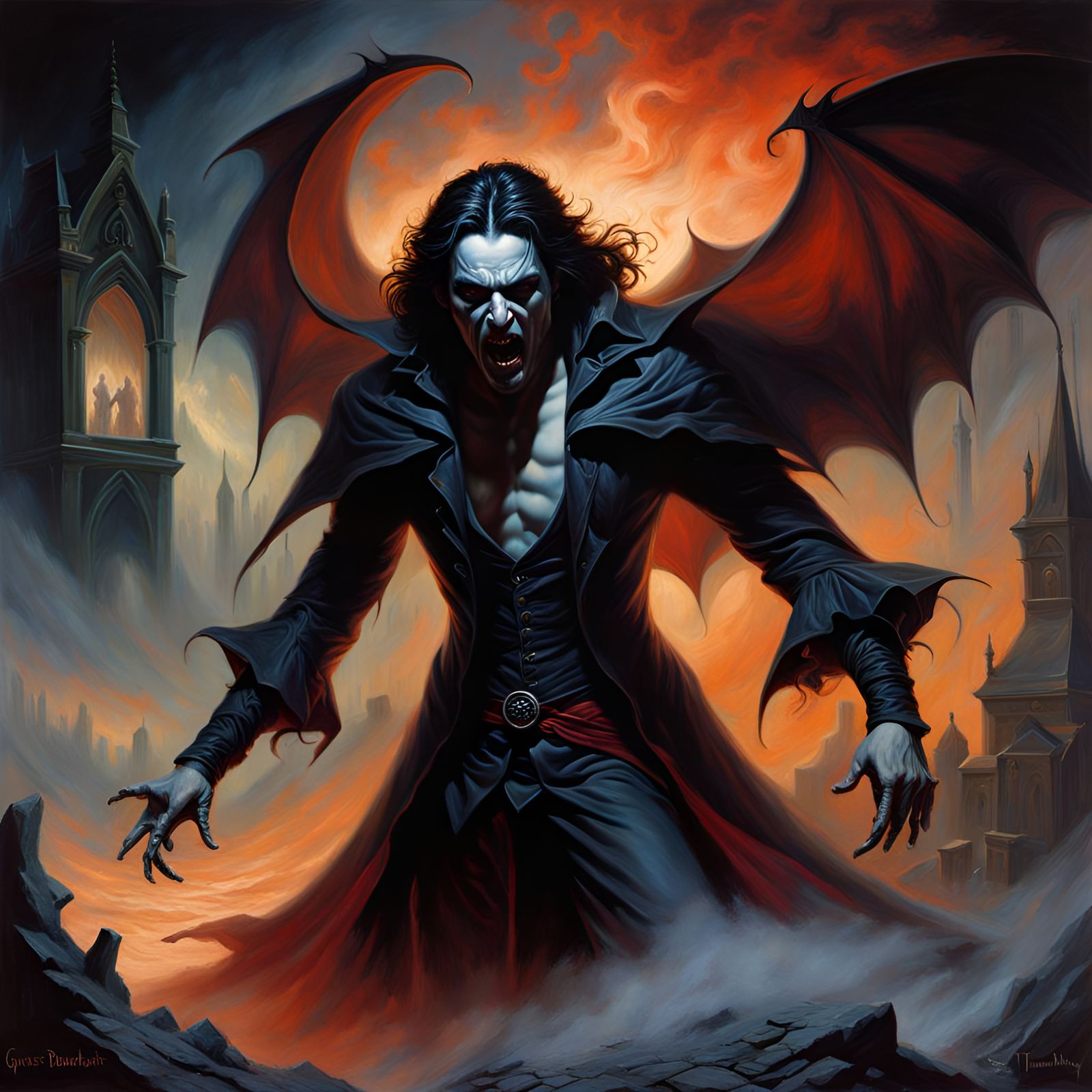 Terrifying Shadow Vampire in Ethereal Oil Painting