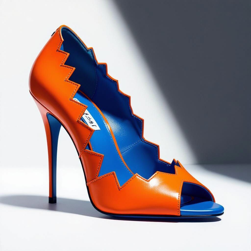 Photorealistic Orange Stiletto Shoe with Angular Lines