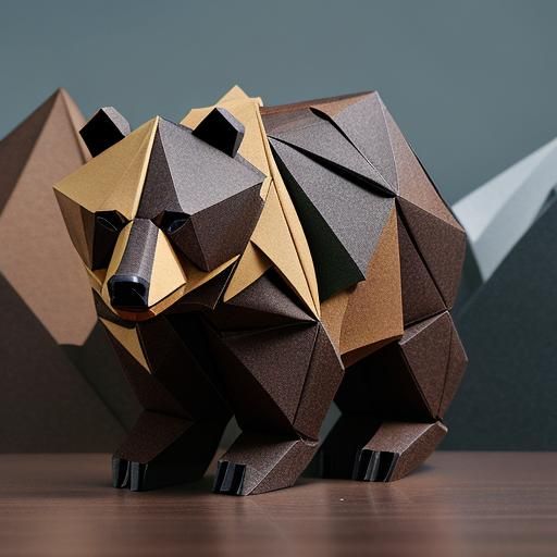 Origami Brown Bear Sculpture in Paper Alaska