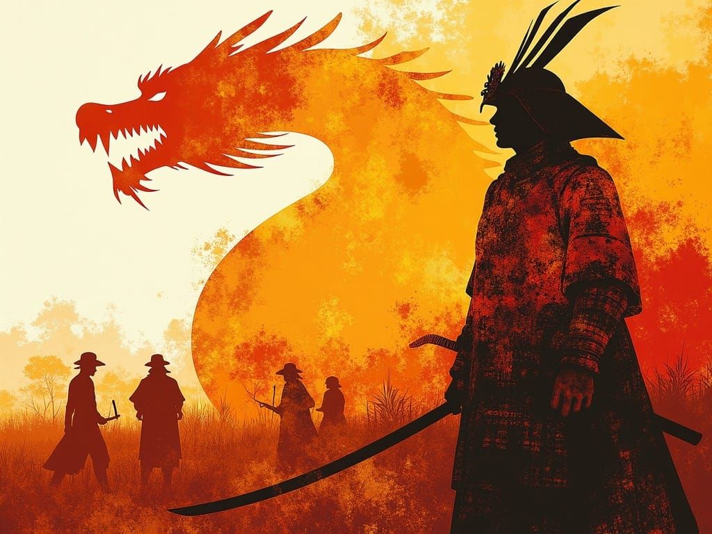 Epic Medieval Samurai Battle in Vibrant Autumn Hues